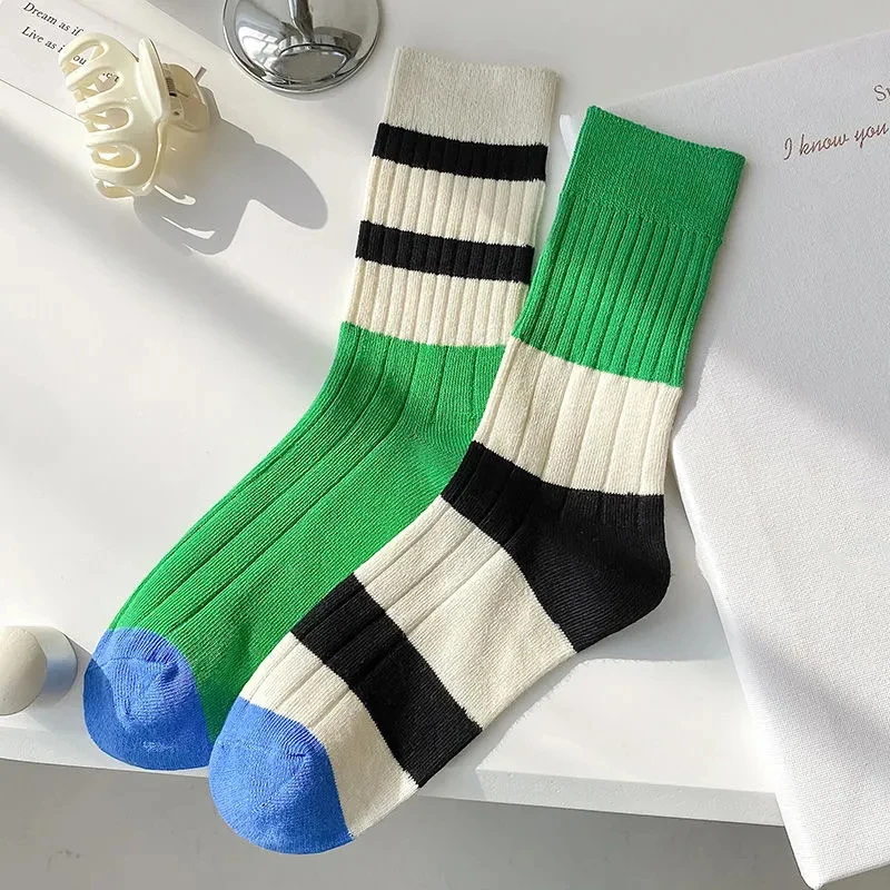 Retro Women's Socks Korean Style New Novelty Casual Mixed-Color Japanese Fashion AB Socks Comfort Striped Socks For Girls image 3