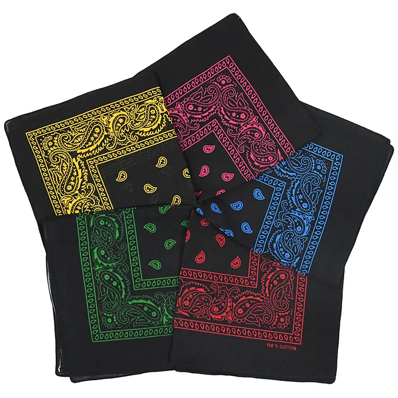 Preto hip hop bandana lenço unisex faixa de cabelo pescoço cachecol paisley headwear pulso hairwrap lenços quadrados impressão lenço