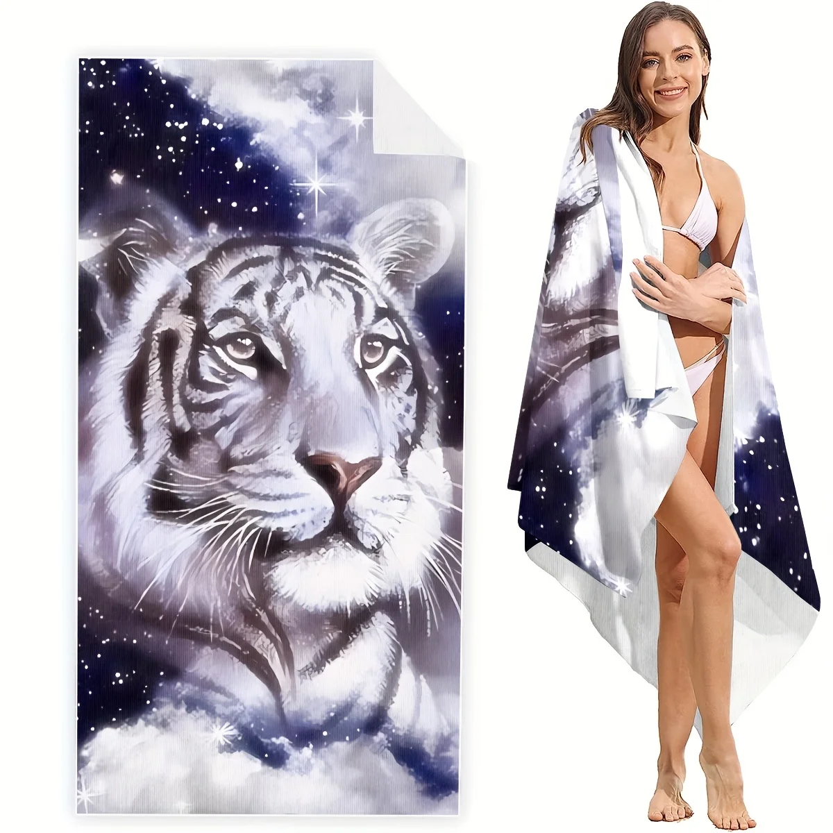 Stylish Tiger Print Extra Large Beach Towel - Quick Dry, Super Absorbent & Lightweight, Perfect for Travel,, Modern Design