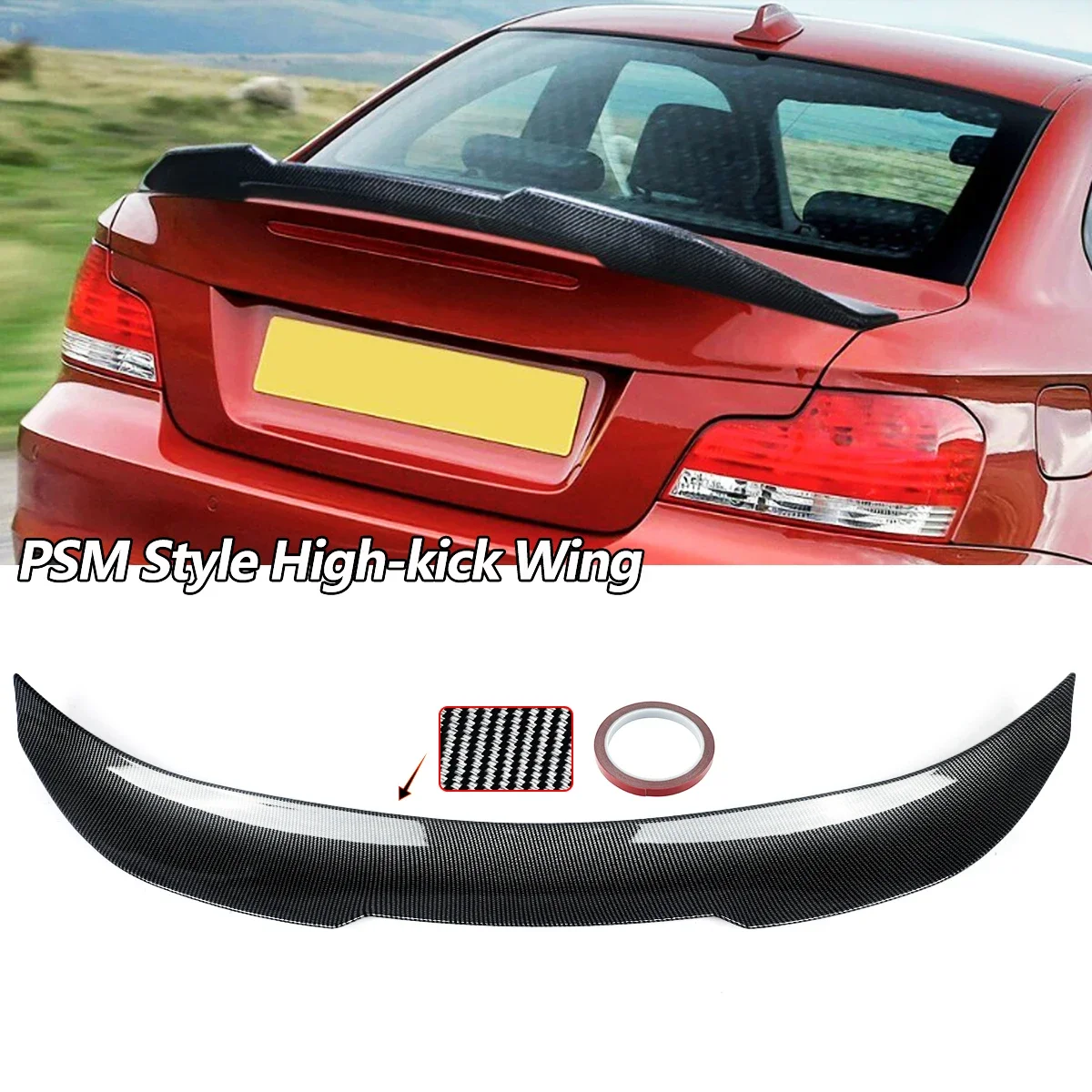 FOR 07-13 BMW E82 COUPE PSM HIGHKICK REAR TRUNK SPOILER WING LID CARBON LOOK ABS