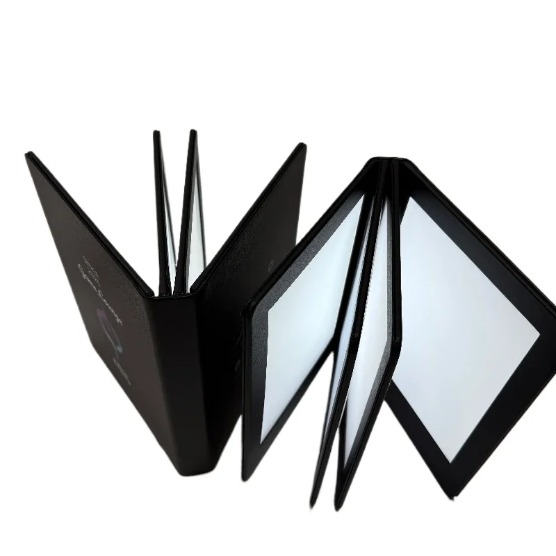 4-page 8-sided rechargeable LED light menu LED customized PU leather illuminated beverage menu