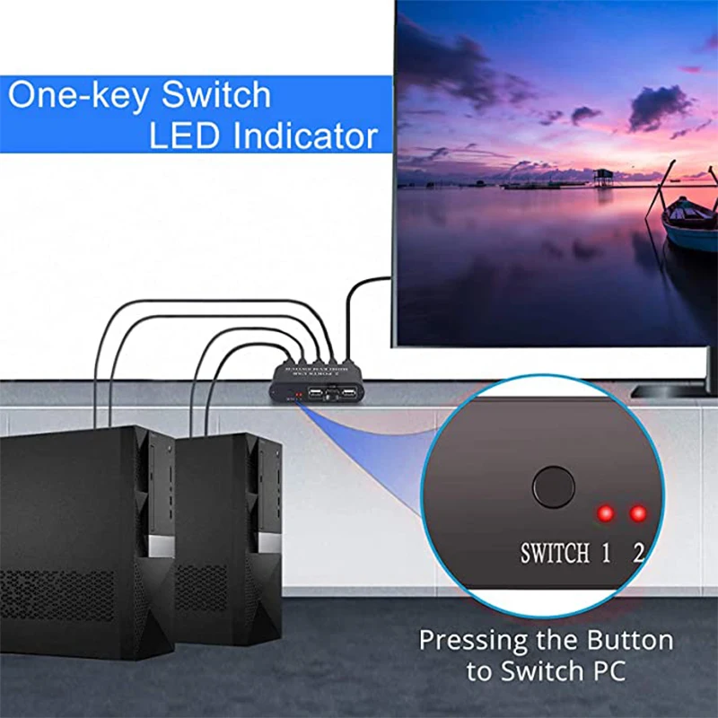 HDMI KVM Switch 2 Port Box Bagikan 2 Buah dengan Satu Monitor 4K @ 30Hz dengan USB2.0 Mendukung Koneksi Keyboard dan Mouse