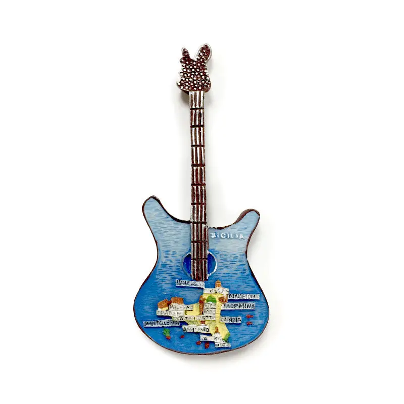

Italy Sicily Creative Map Guitar Cultural and Creative Magnetic Refrigerator Magnet Travel Souvenirs Home Decorations