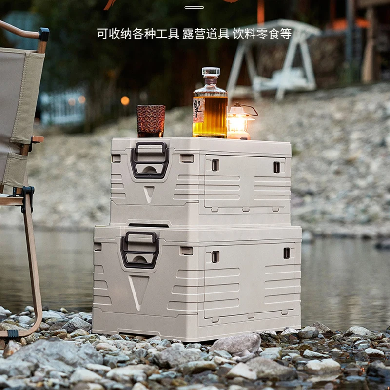 

Camping box Outdoor turnover handlingFolding storage Flip storage Wooden cover Car trunk