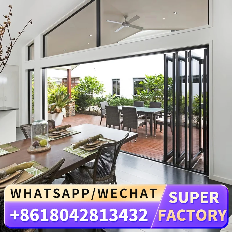 Superwu China Manufacturer NFRC America certificated impact Glass Entry Doors Aluminum Bi-Folding Door