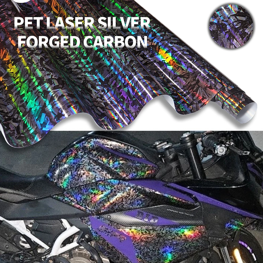 

PET Laser Forging Carbon Fiber Silver Rainbow Stickers Waterproof Vinyl Wrap Film Motorcycle Sticker for Car Accessories