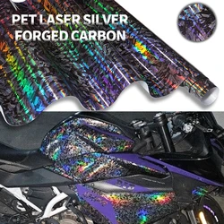 PET  Laser Forging Carbon Fiber Silver Rainbow Stickers Waterproof Vinyl Wrap Film Motorcycle Sticker for Car Accessories