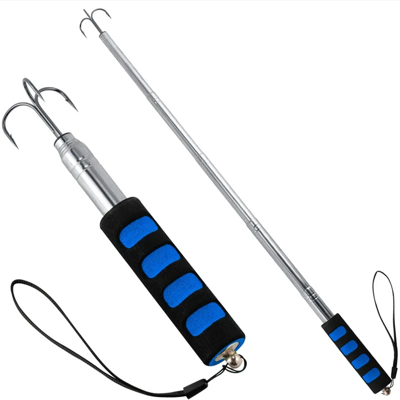 Stainless Steel Telescopic Fishing Gaff Triple Hook Sea Fishing Spear Telescoping Pole Hook Boat Ice Fishing Squid Gaff 60-80cm