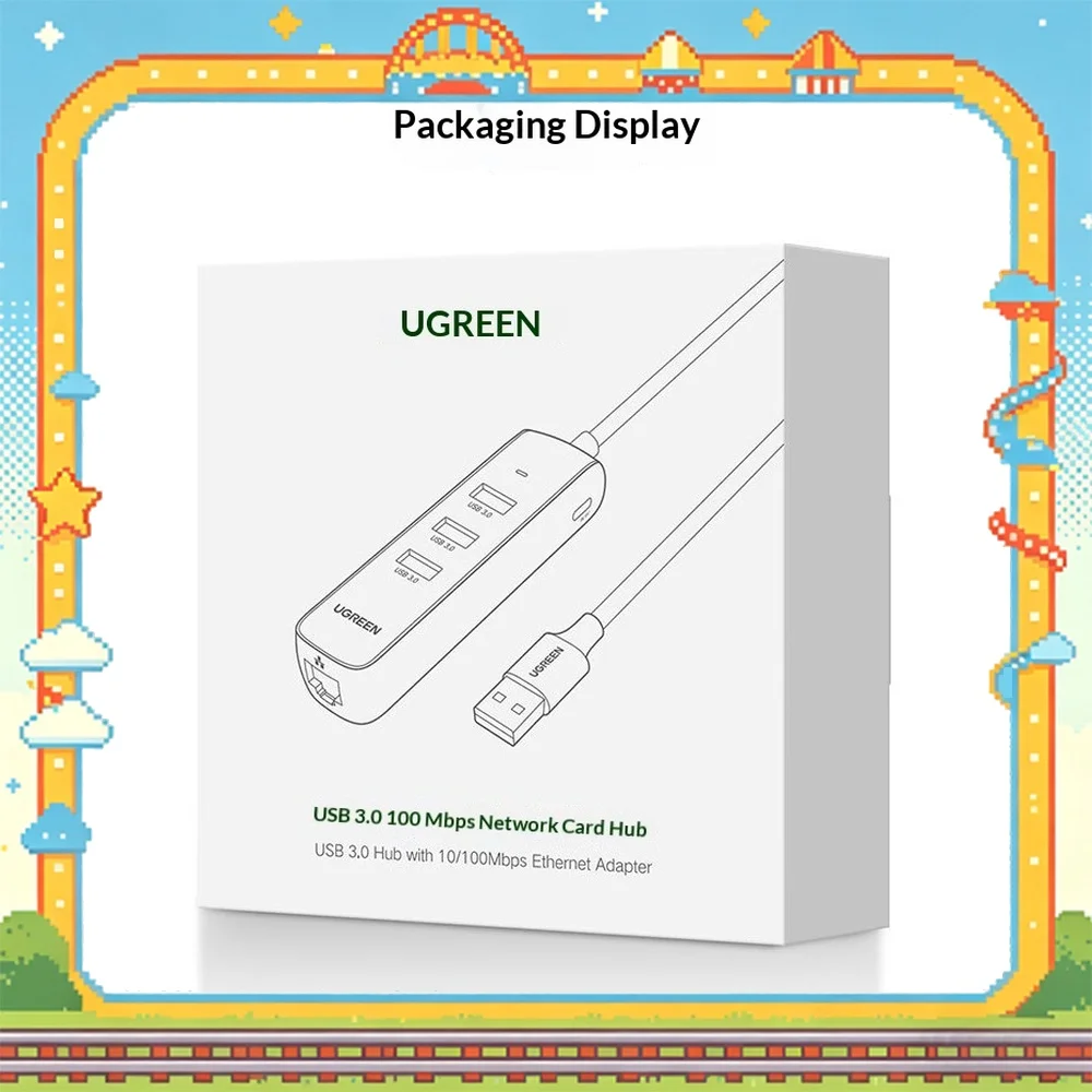 UGREEN 20983 CM416 USB 2.0 Hub with 3 USB Ports 100Mbps Ethernet RJ45 USB-C Auxiliary Power Input White