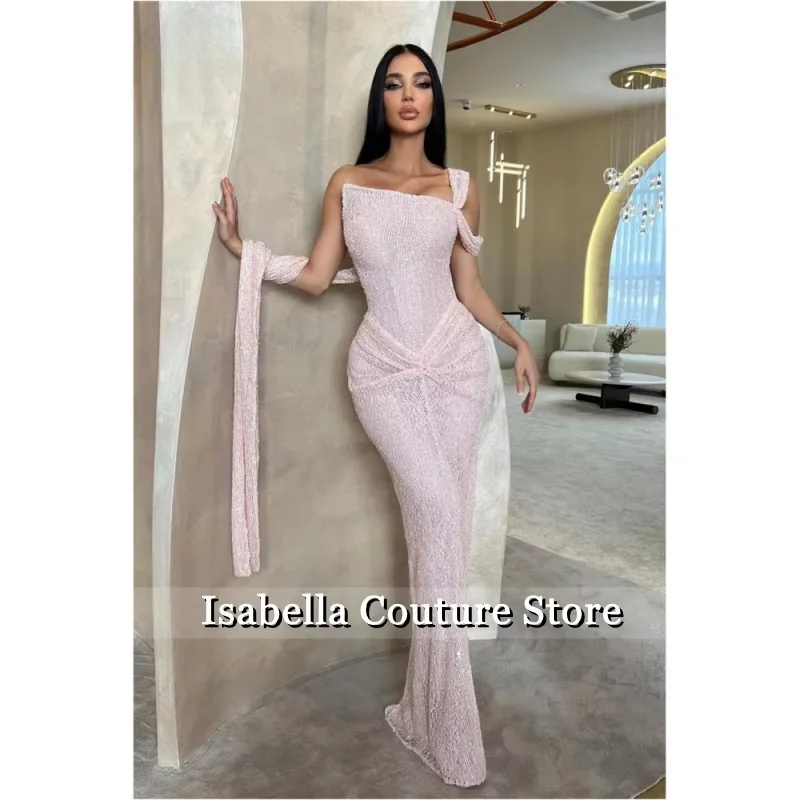 

Pink Beaded Pleats Prom Dresses Skinny Strapless Customized Formal Evening Charming Floor-Length vestidos de fiesta 2026