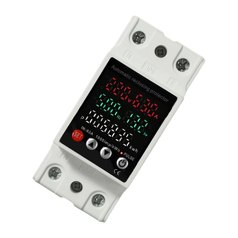 1Pcs 63A Over Under Voltage Protector With 5 Display Auto Recovery For Home Electric Meter Temperature Control Safety Device