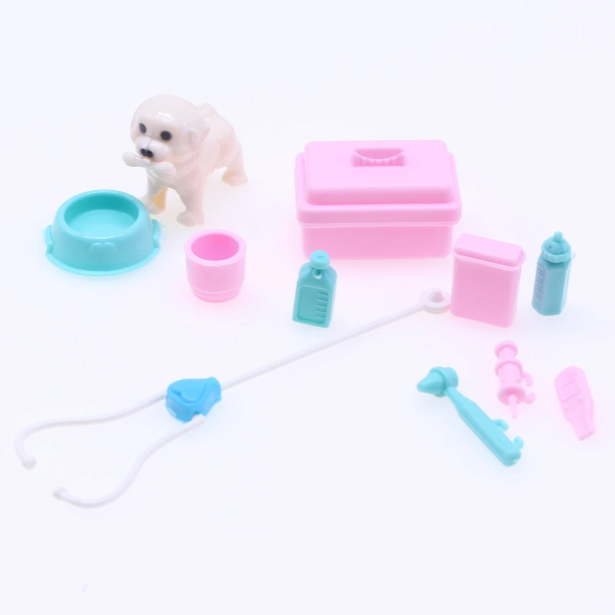 11Pcs Dollhouse Miniature Pet Medical Kit Box Mini Toddler Stethoscope Simulated Cute Dog Food Bowl Grooming Bathing Tool Access