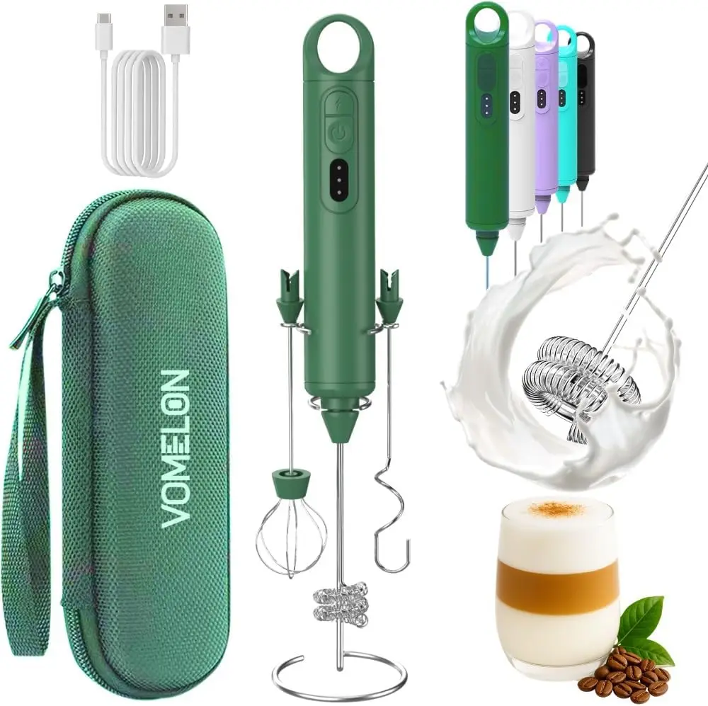 Handheld Milk Frother 3 Speed Electric Mixer for Coffee, Latte, Cappuccino, Eggs, Hot Chocolate - Grass Green