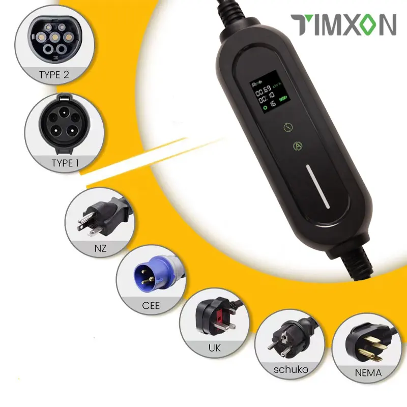 

Portable Ev Charger 16A 1Phase Ev Charging Station 3.5kw Mode2/Type2 Portable Electric Car Charger