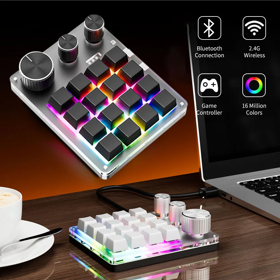

16 Keys 3 Knobs Mechanical Custom Keyboard USB Wired Bluetooth 2.4G Programming Macro Keyboard Hot-swap Photoshop Gaming Keypad
