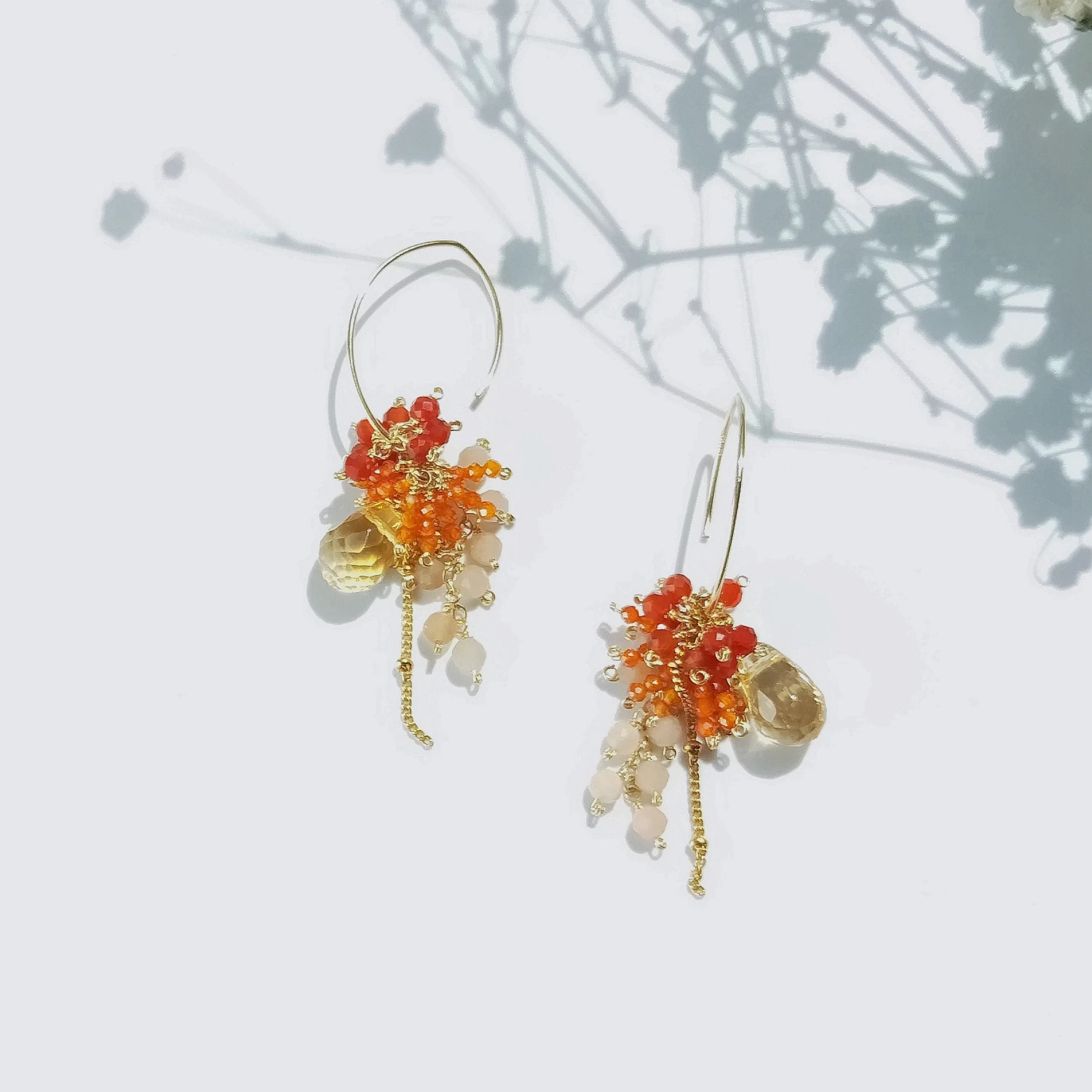 Lii Ji Handmade 14K Gold Filled Stone Earrings Natural Citrine Sunstone Agate Zircon Tassel Earrings Dangle Earrings For Women