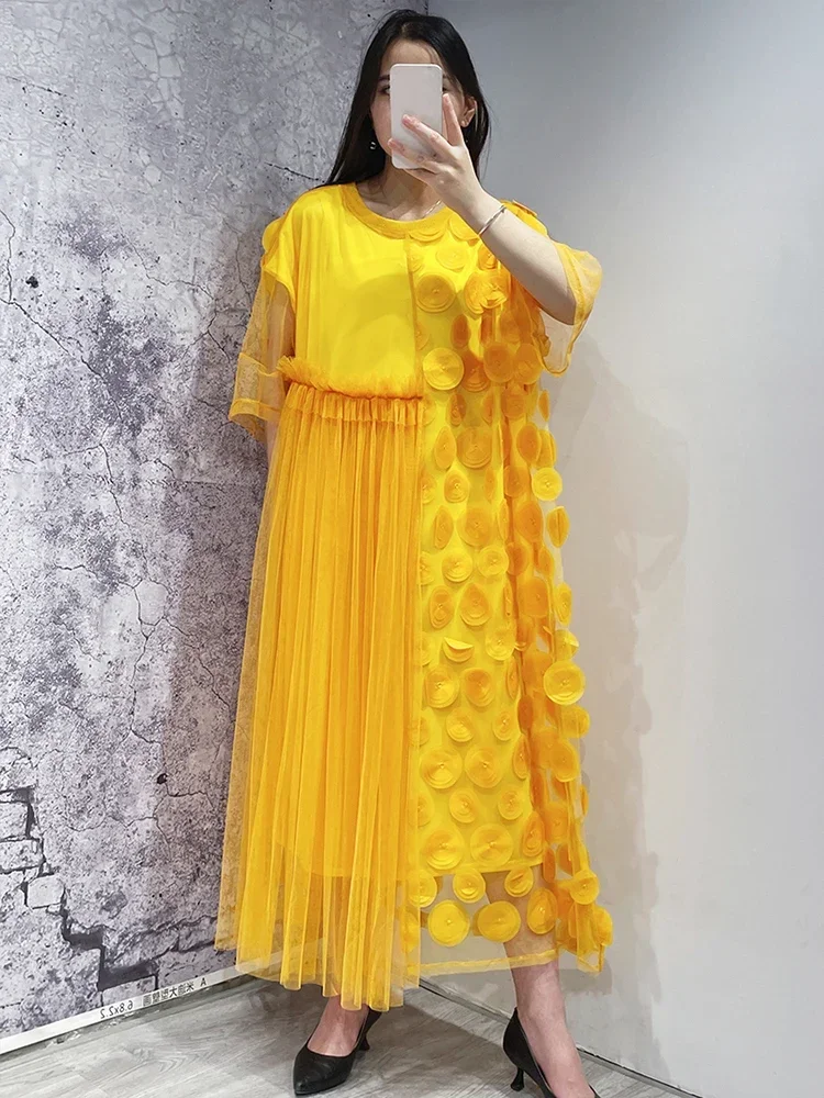XITAO Gauze Irregular Loose Dress Patchwork Dot Women Female 2023 Summer New Arrival Casual Fashion Solid Color Dress WLD16493