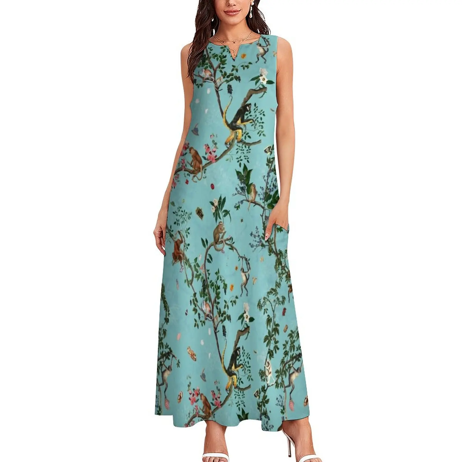 Monkey World Aqua Long Dress dresses for women 2025 evening dress women summer women's suit Dress