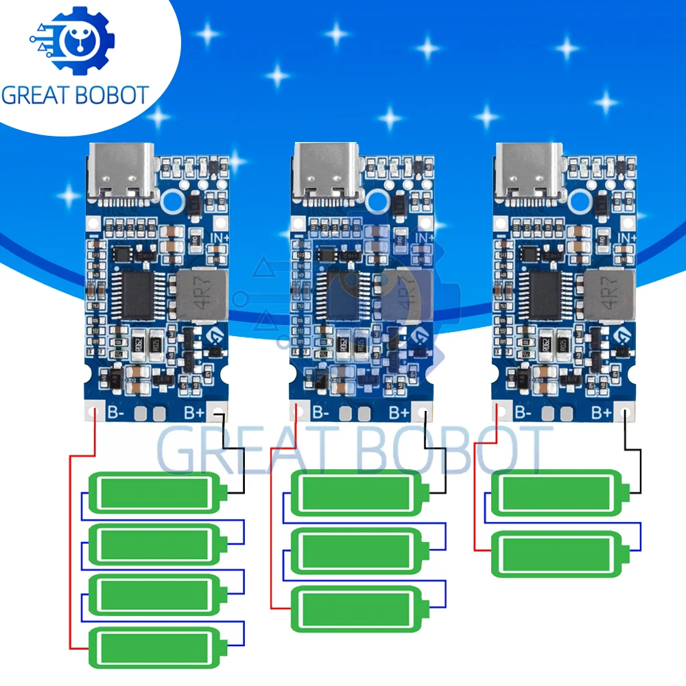 2S/3S/4S QC Fast Charge BMS Module - Type-C USB 18W 2A 4.5V-15V Lithium Battery Charger with Temperature Protection