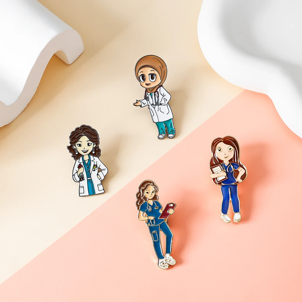 Catuni Cartoon Female Doctor And Nurse Enamel Brooch Creative Healthcare Worker Brooch Nurse And Doctor Backpack Jewelry Gift