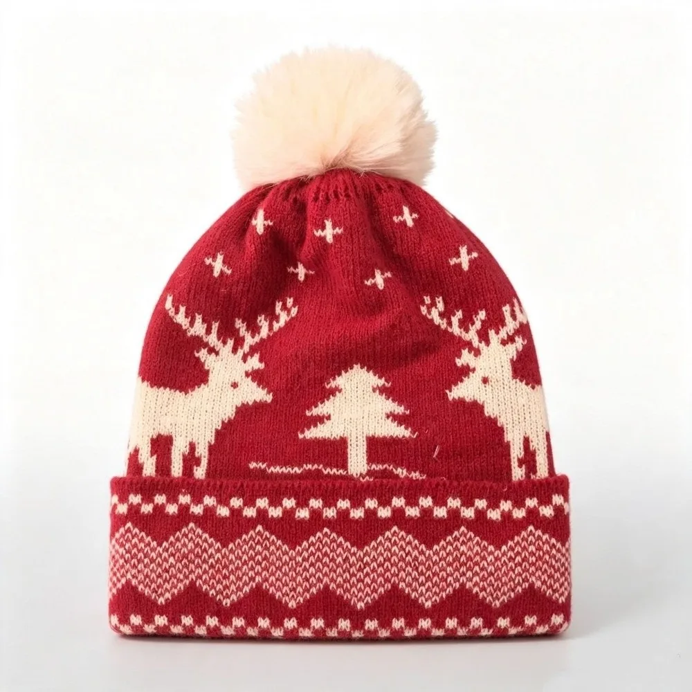 Winter Christmas Hat Thickened Red Green Color Cosplay Costume Hat With Pompoms Christmas Decoration Winter Warm Hat