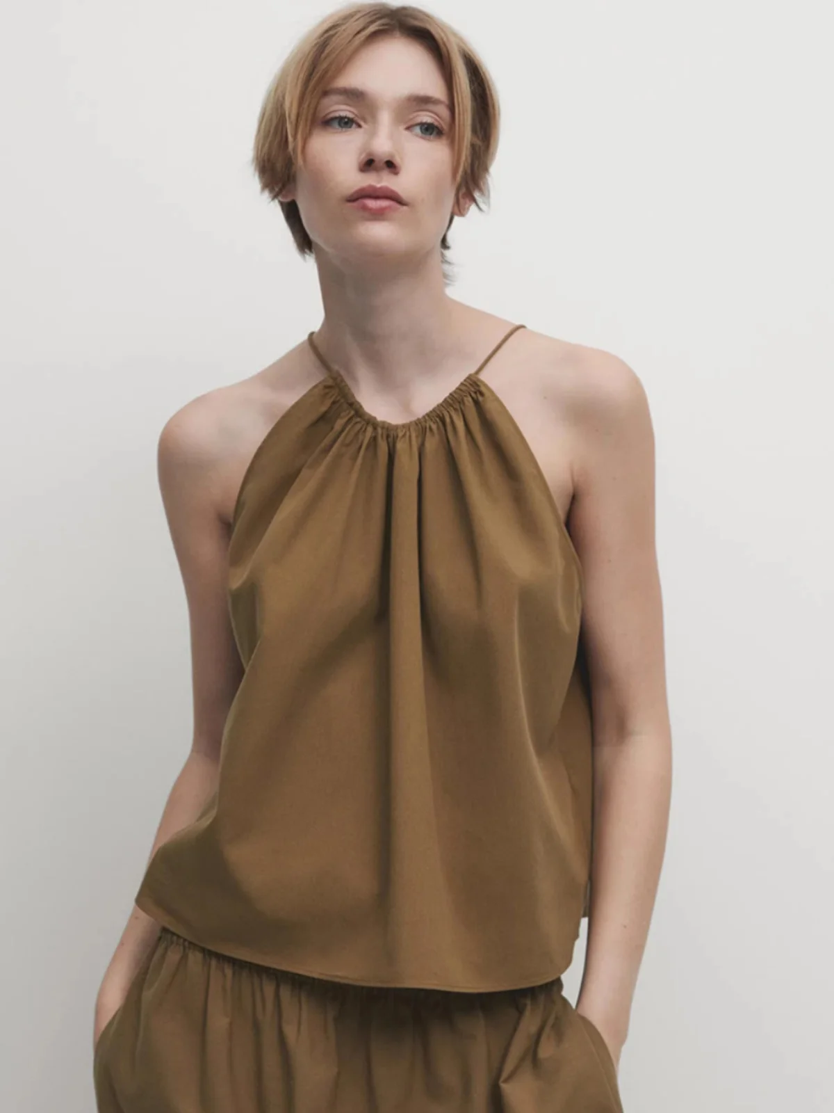 

mat Vintage Brown Cotton ter Ne Svel irt Women's Top Pure Cotton Commute Sle Regular Length Summer 2024