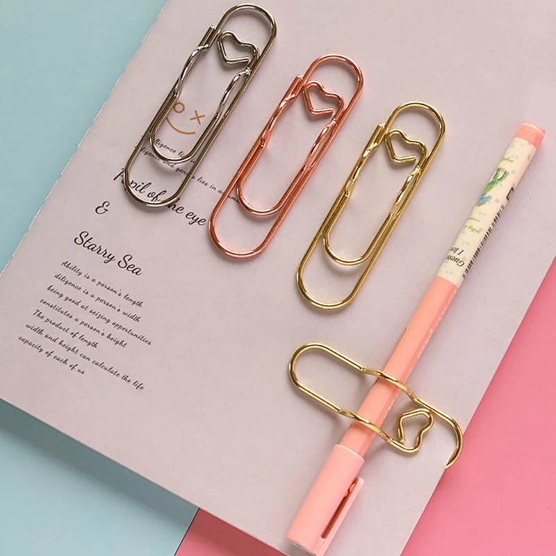 5Pcs Paper Clips Metal Pen Holder Clip School Bookmarks Photo Memo Ticket Clip Stationery Office School Supplies 3 Colors
