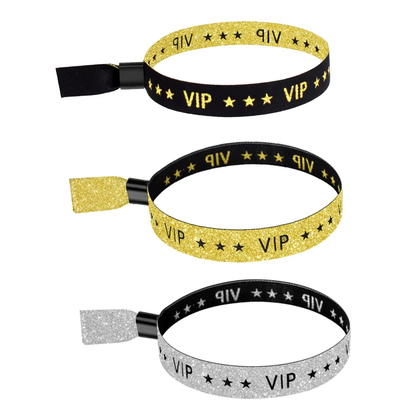 Custom Woven Wrist Strap Activity Bracelet, VIP Embroidery, Plastic Buckle, Gold ,Silver, Black