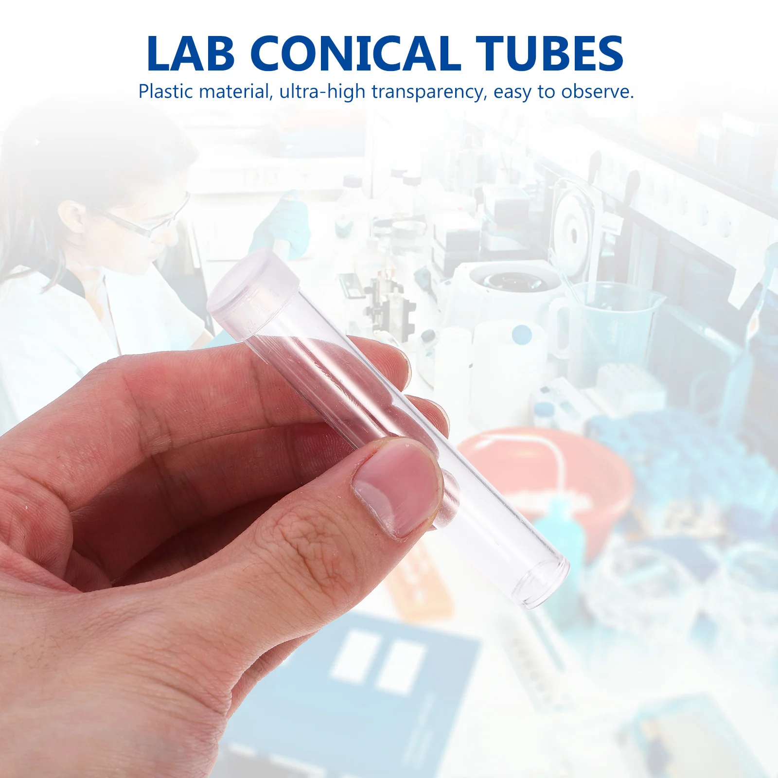 plástico transparente dos tubos de almacenamiento de tubos de ensayo de 25 piezas con tapas tapa sellada para botella laboratorio