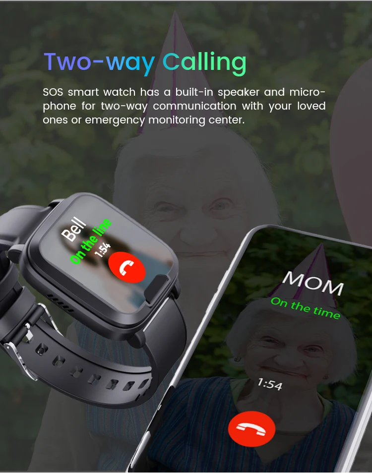 4G Connected Medical Alert Watch Waterproof Touch Screen Heart Rate Spo2 Oxygen for Elderly at Home