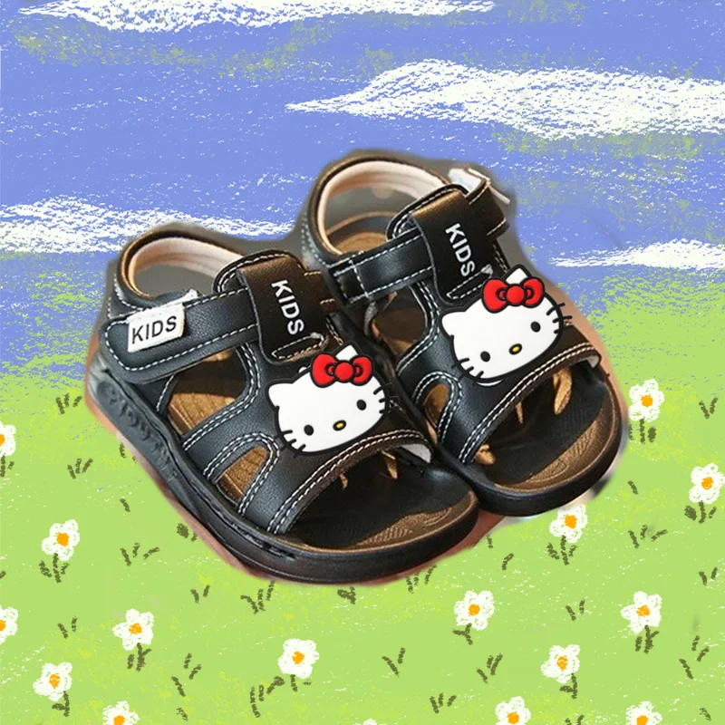 

Детские сандалии с героями мультфильмов Kuromi, летняя детская пляжная обувь Sanrio Hello Kitty, легкая уличная обувь на мягкой подошве, милые туфли для первых прогулок
