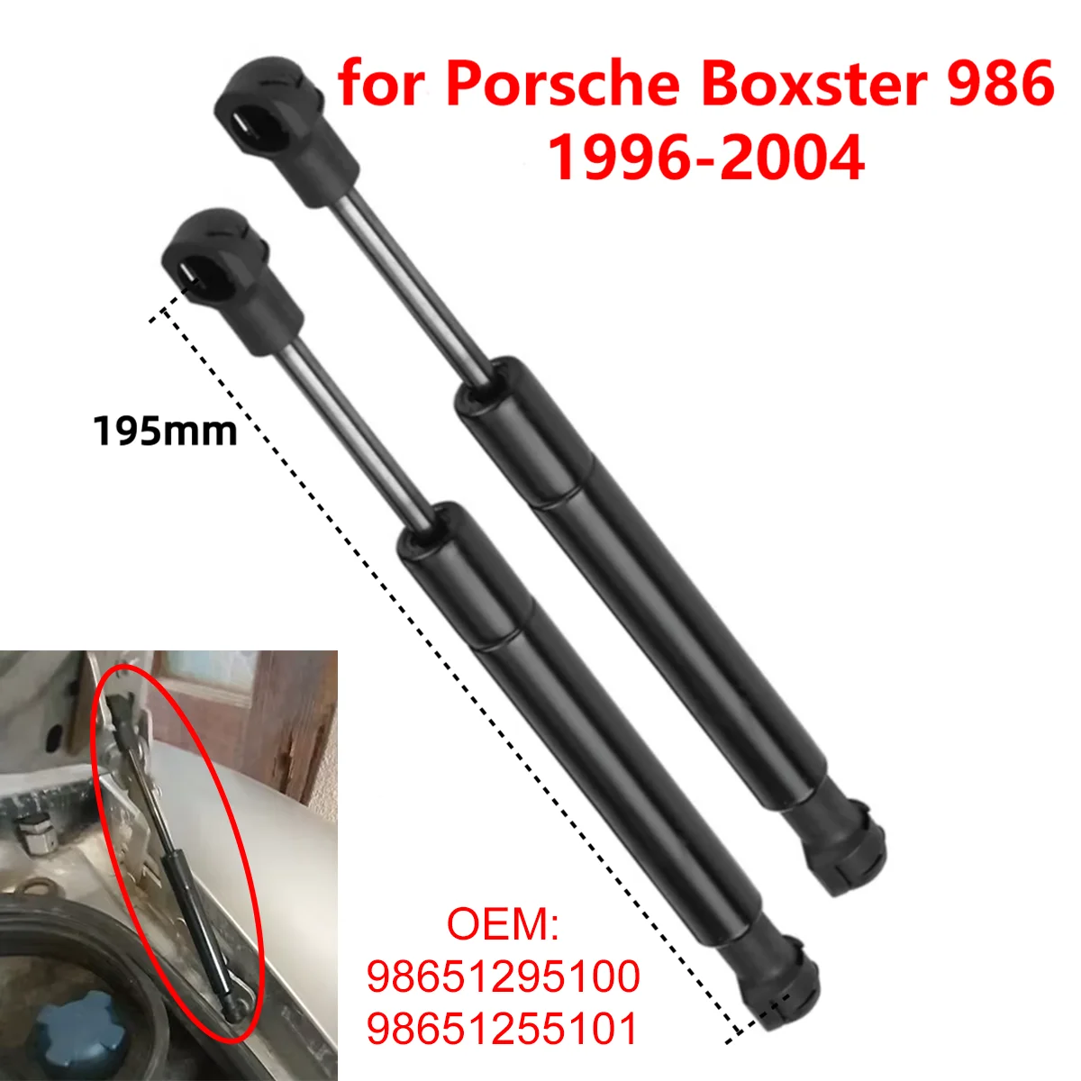 2 Stücke 98651295100 für Porsche Boxster 986 1996-2004 Auto Hinten Kofferraum Kofferraum Heckklappe Gasdruckfedern Lift Stützstangen – Detail 5