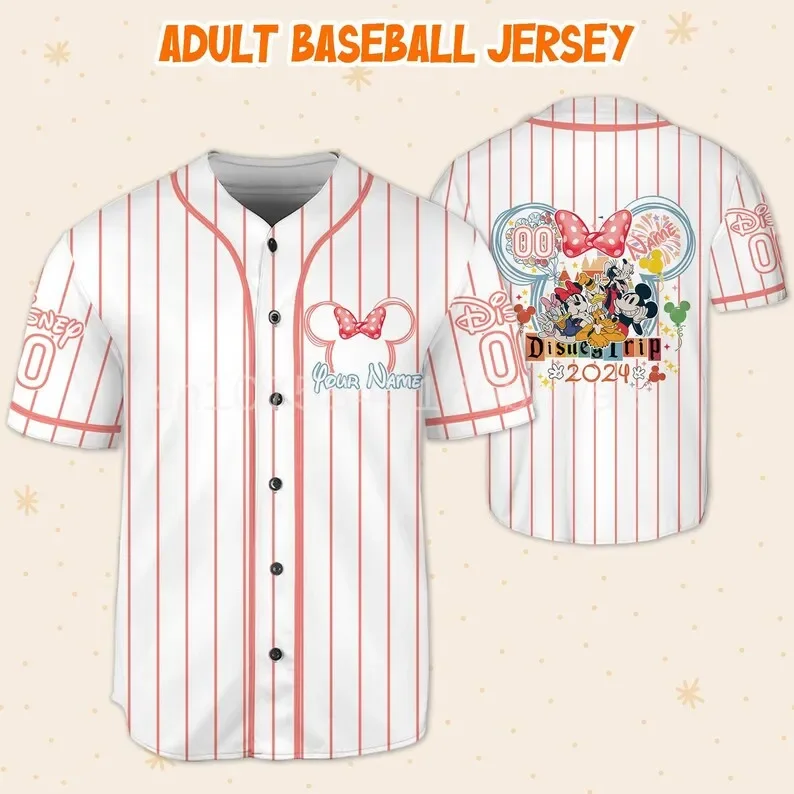 2024 New Minnie  Mouse Disneyland 50th Anniversary Walt Disney World 3D Disney Baseball Jersey Fashion Casual Shirt