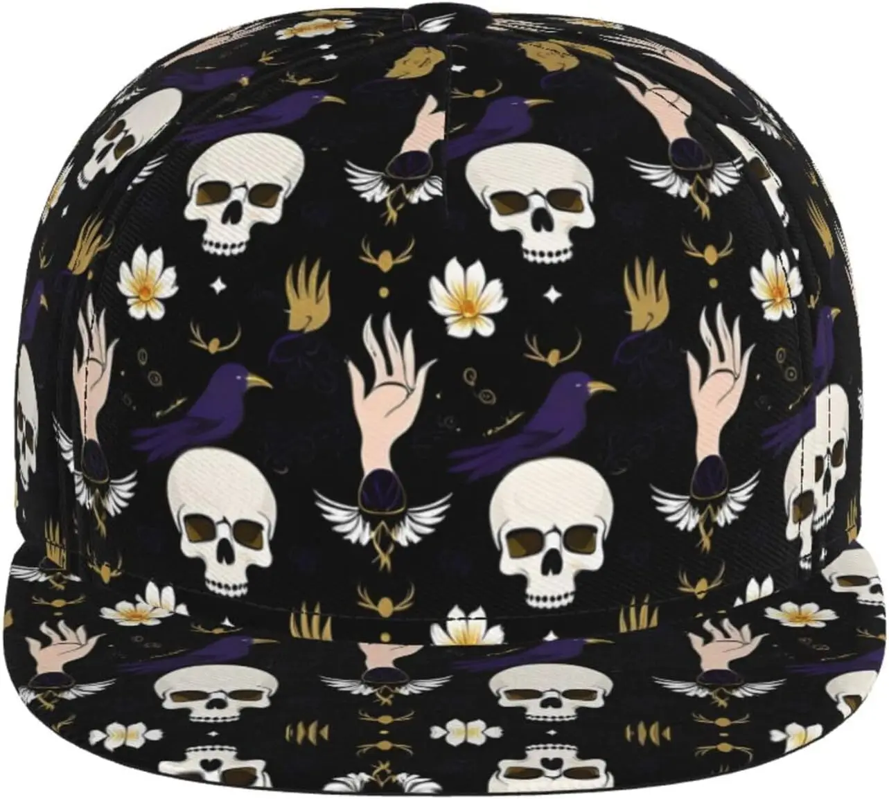 Gothic Raven and Skeleton Halloween Style Unisex Adult Baseball Cap Hip Pop Trucker Hat Snapback Cap Dad Hat