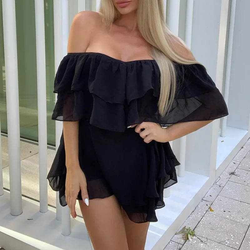 BAMBOOBOY Women Summer Dress Short Sleeves Off Shoulder Mini Dress Ruffled A Line Dress Beach Summer Dresses for Women