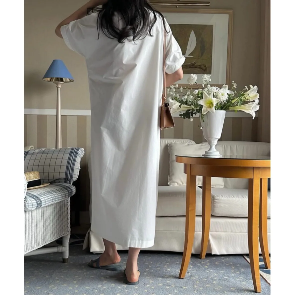 2026 Summer New Chic Fashionable Retro Style Korean Dress Long Simple Design Versatile  Dress Casual Straight Cut Skirt