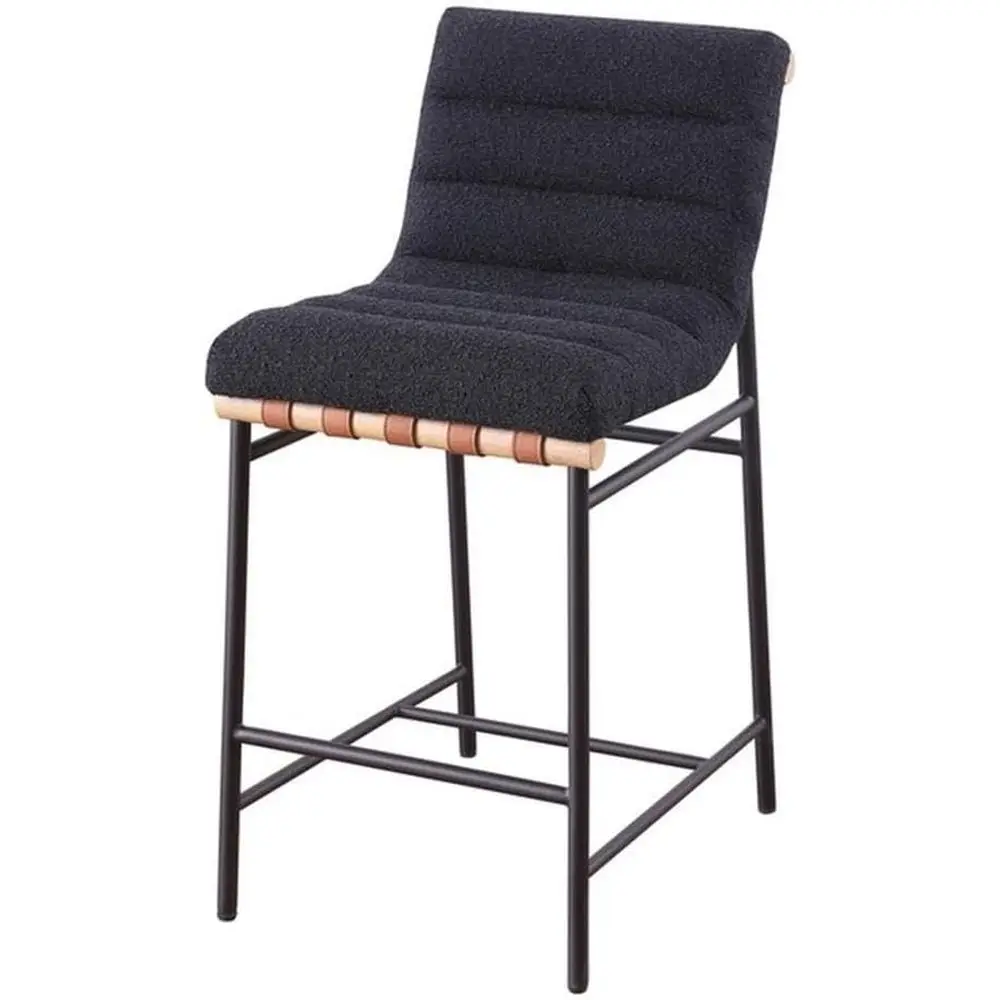 

Contemporary 18 Black Boucle Fabric Counter Height Chair with Cognac Leather Accents for Kitchen Dining Area