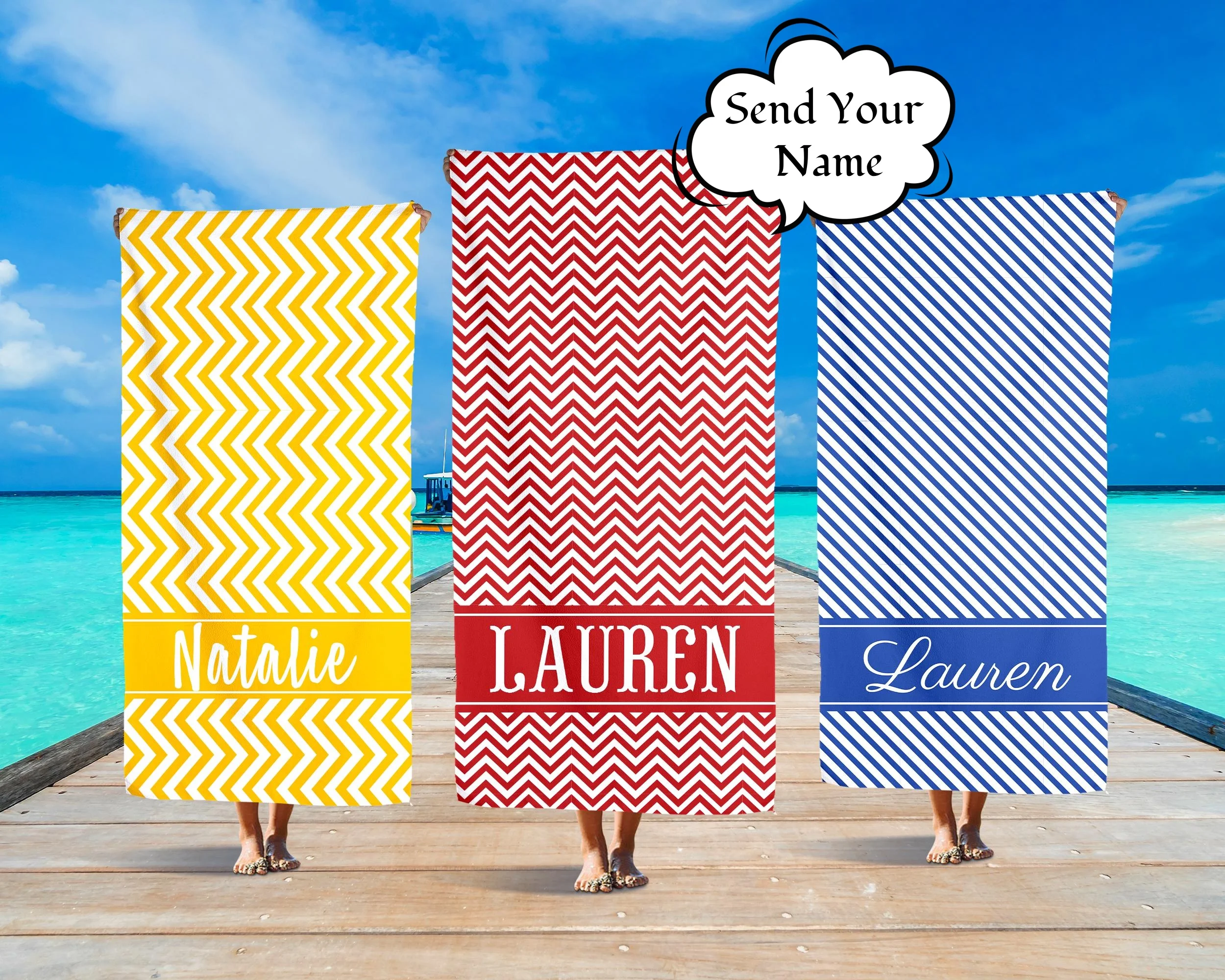 

Cool Irregular Lines Beach Towels Custom Name Personalized Towel Swimming Pool Holiday Vacation Gifts Quick-Drying Bath Towels