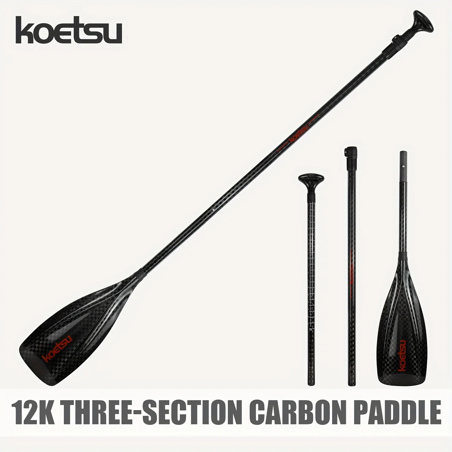 

KOETSU 12K весло для серфинга из трех частей из углеродного волокна, V-образная конструкция с двумя лопастями, идеально подходит для серфинга SUP, полностью карбоновая конструкция