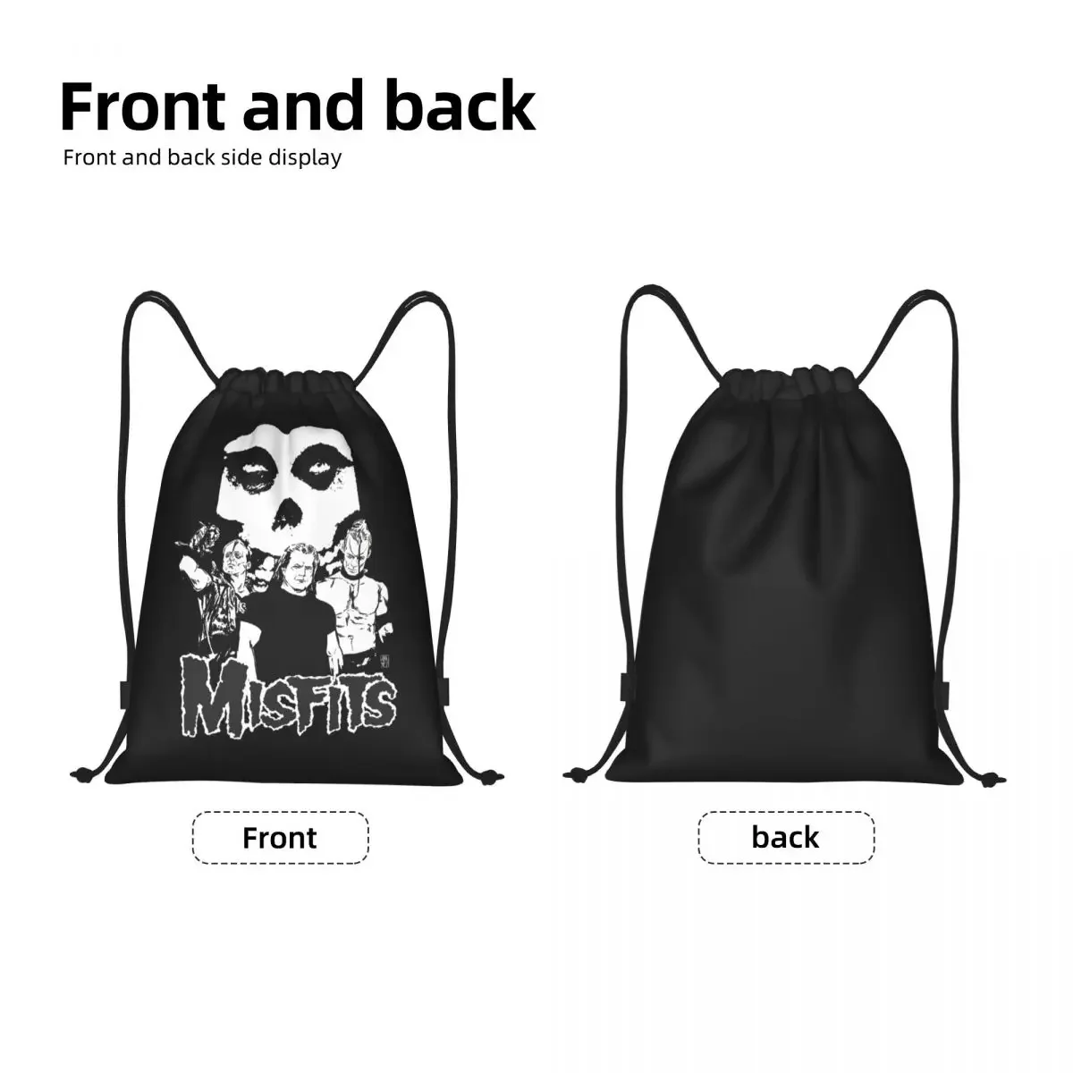 Custom Heavy  Misfits Skull Drawstring Bag Women Men Lightweight Rock Punk Band Sports Gym Storage Backpack