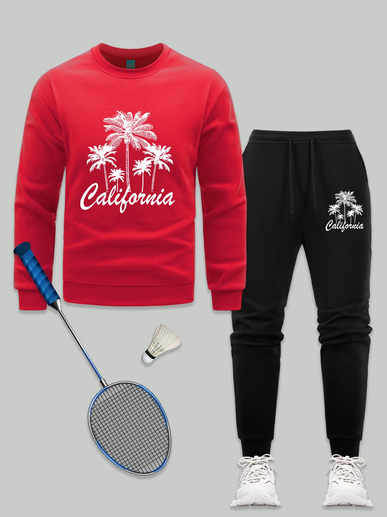 

Coconut Trees In California Print Men Sweatshirt Set O-Neck Casual Pullover Basics Autumn Long Sleeve Unisex Warm Fleece Clothes