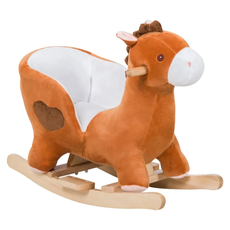 

Ride On Rocking Horse Plush Animal Toy Sturdy Wooden Rocker with Songs for Boys or Girls