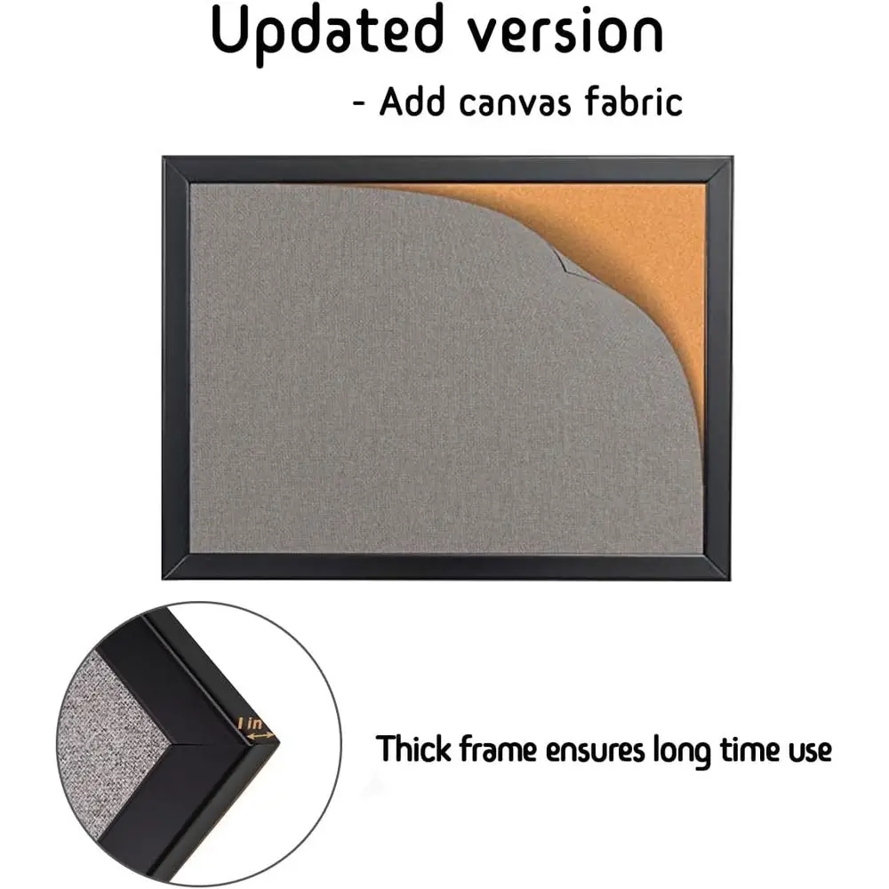Corkboard emoldurado de madeira de 24x36 polegadas com tecido cinza, placa de mensagens montada na parede para uso doméstico ou no escritório