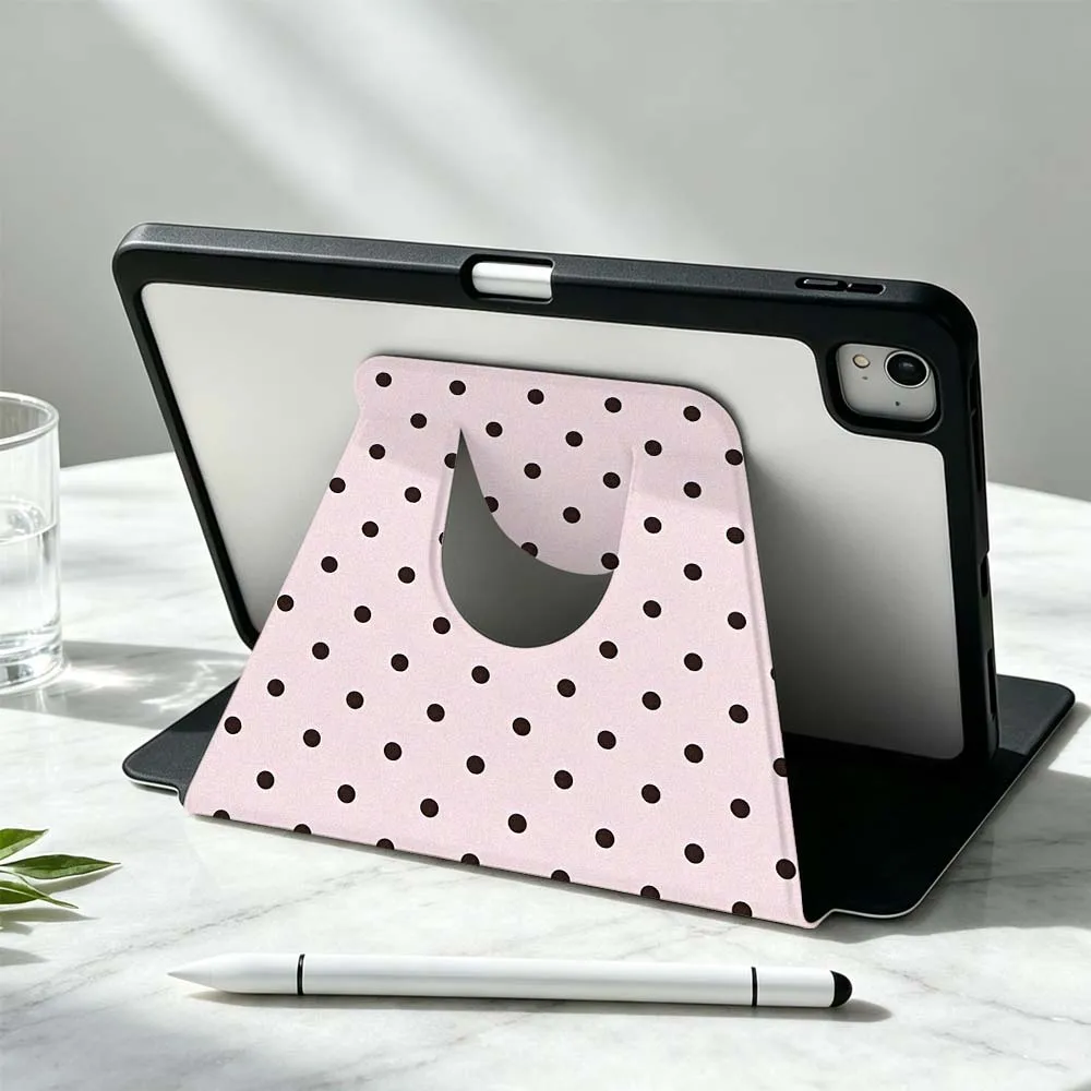 Simple Polka Dots For iPad Pro Air mini 6 5 4 12th M5 M4 M3 M2 A16 A17Pro 360° Rotation Stylus Storage Tablet Case Soft