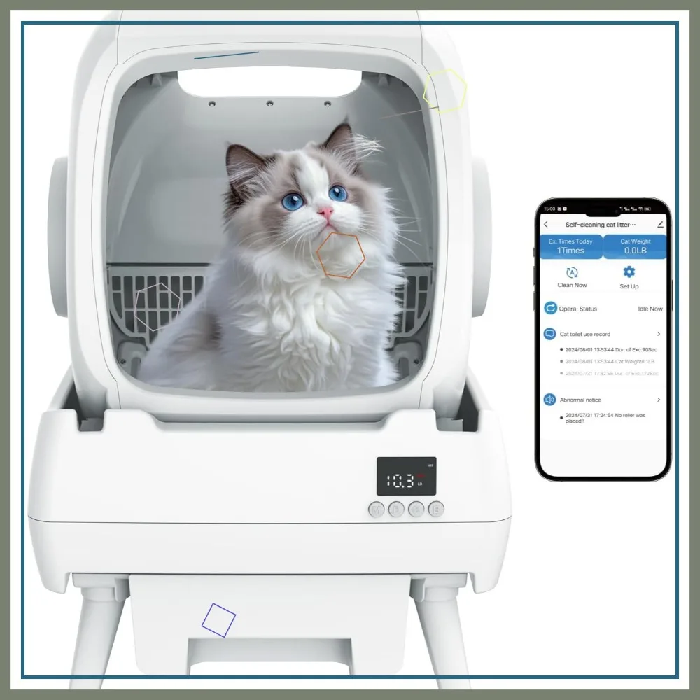 

Smart Self-Cleaning Cat Litter Box, App Control, Low Noise, Anti-Pinch for Big Cats & Kittens