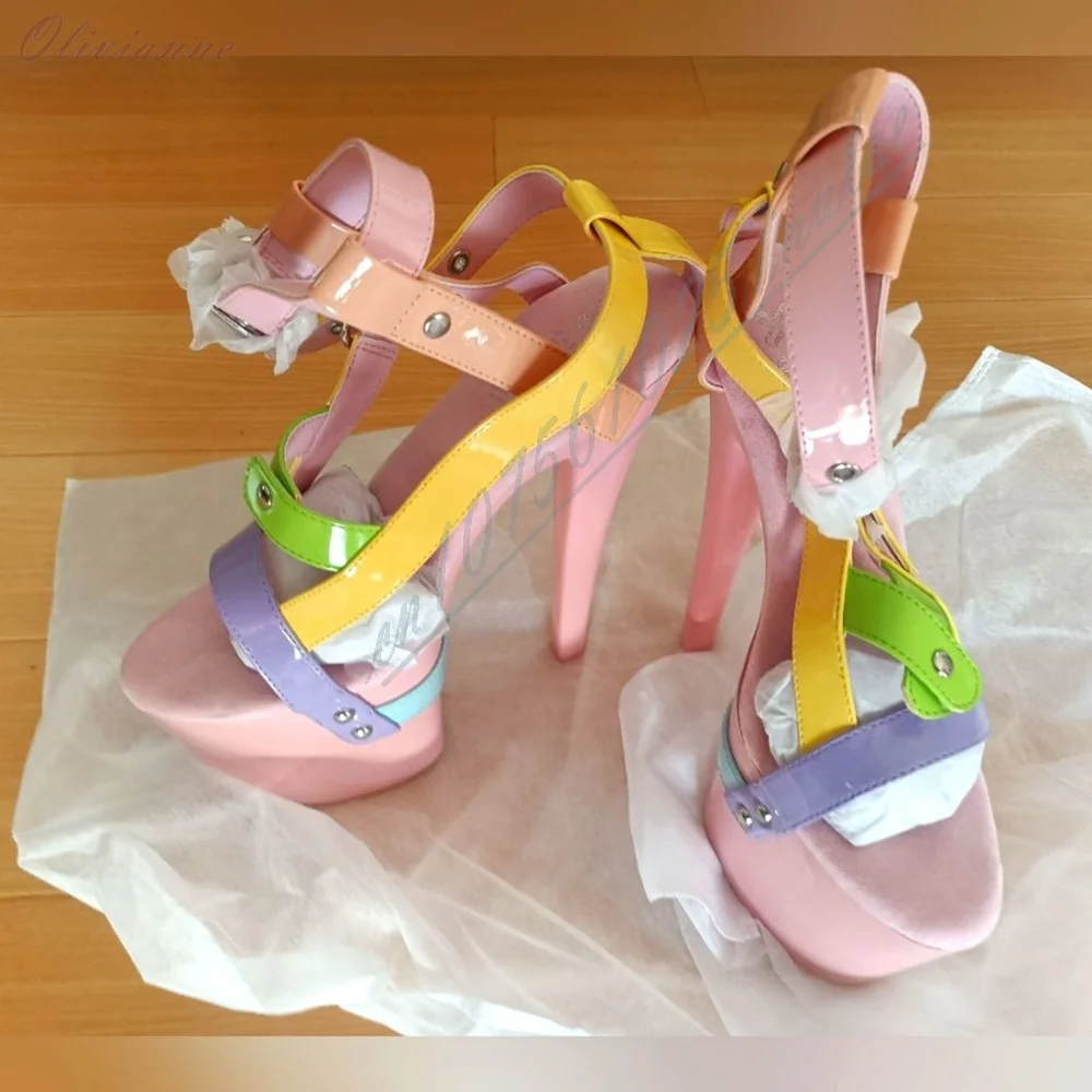 

Y2K Sweet Style Mutilcolor Platform Sandals Women Super Dance Stiletto High Heel Ankle Buckle Strap Shoes for Women Fashion