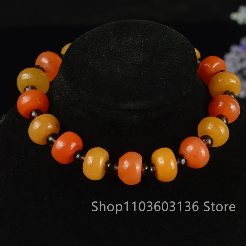 New Jewelry Jade Hand String Beaded Bracelet Natural Solid Color Gold Silk Jade Trumpet Abacus Bead Garnet Bracelet