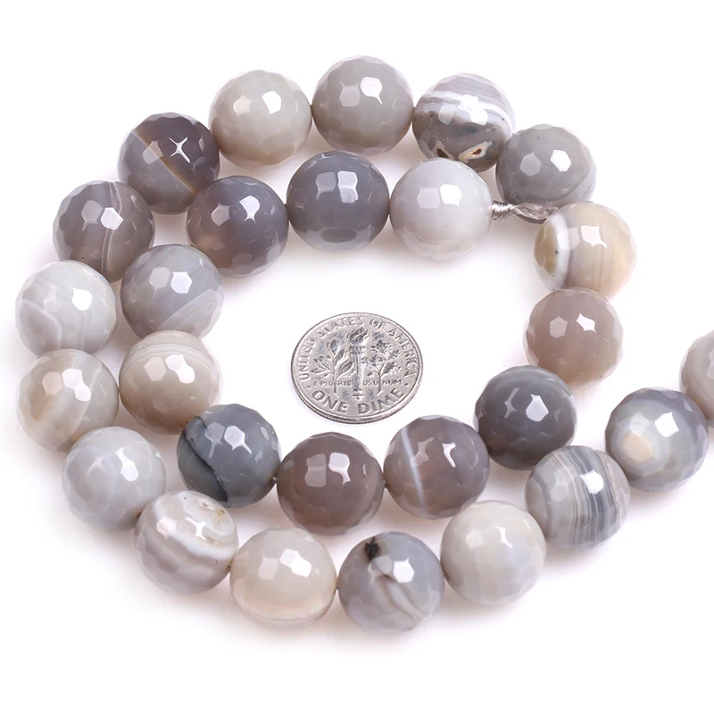 12mm 14mm Round Faceted Natural Gray Agates Stone Beads DIY Loose Beads For Jewelry Making Strand 15 Inch
