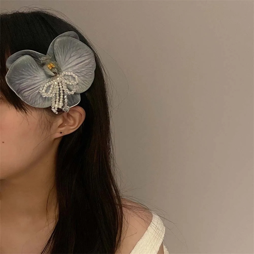 

Cute Cloth Butterfly Orchid Hair Clip Pearl Denim Flower Shark Clip Duckbill Clip Female Hair Accessories Girls Side Clip Summer