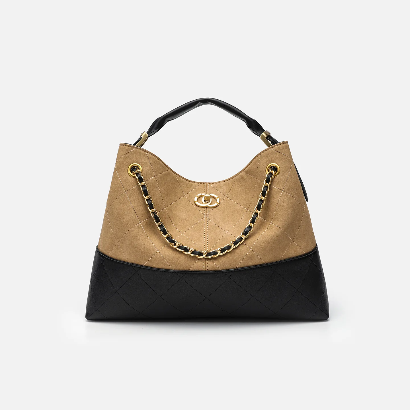 

Chic 2025 Slouchy Shoulder Bag, Y2K Retro Two-Tone Tote, Soft Faux Leather Crossbody Purse with Detachable Chain Strap